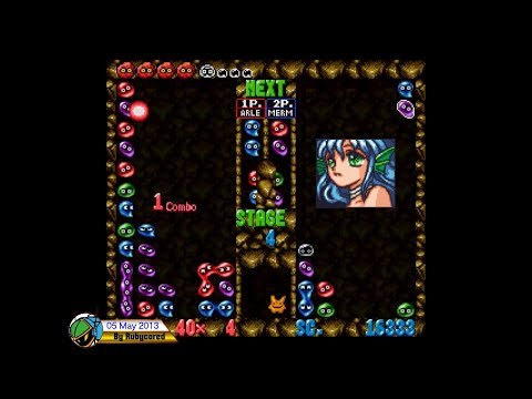 Super Puyo Puyo 2/Tsu (1995, SNES) - Uroko Sakana Bito (Seriri/Mermaid) does a 6-chain [720p60]
