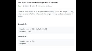 YouTube video 'Leetcode 448 - Find All Numbers Disappeared in an Array'