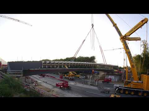 Ausbau der B 1 zur A 40 bei Dortmund: Brückenträgereinhub im Zeitraffer