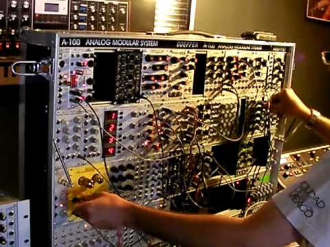 Patching the Modularsquare giant modular synthesizer