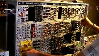 Patching the Modularsquare giant modular synthesizer