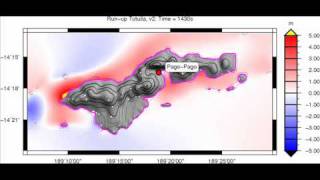preview picture of video 'Tsunami on Samoa 2009 maximum heights scenario 2'