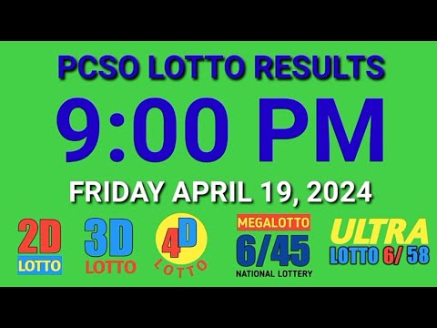 9pm Lotto Results Today April 19, 2024 Friday ez2 swertres 2d 3d pcso