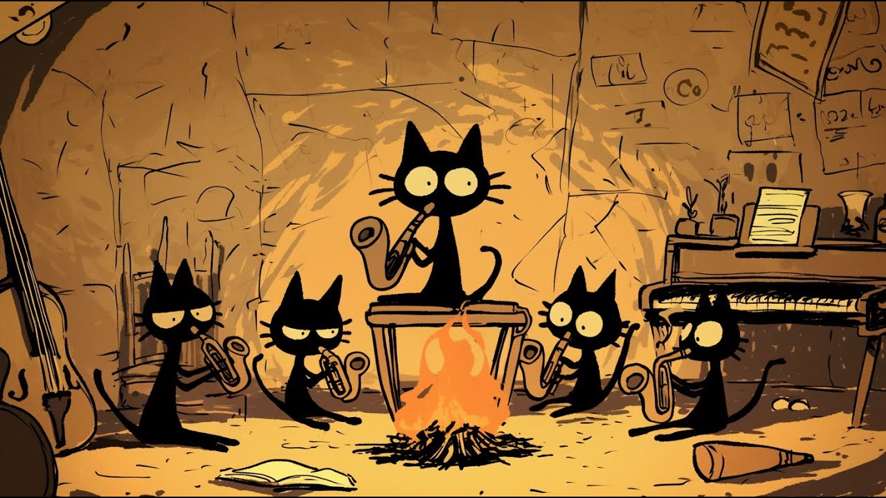 Relaxing Black Cats Deep Bass & Saxophone Only Jazz Night