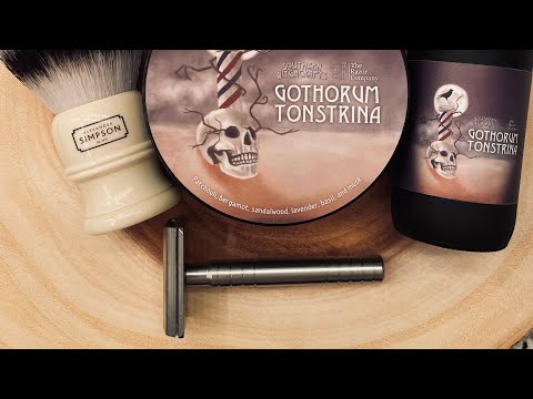 TRC/Southern Witchcrafts Gothorum Tonstrina, DE Wet Shaving Club “Winning” razor, Simpson’s T3 brush
