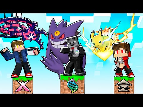 JOGANDO com POKEMON com MEGA EVOLUÇÃO vs GIGANTAMAX vs ATAQUE Z em APENAS UM BLOCO no MINECRAFT