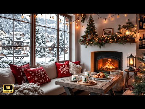 Smooth Christmas Jazz Music in a Cozy Winter Coffee Shop ☕❄️ Relaxing Ambience with Fireplace Sounds