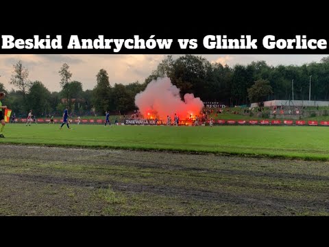 Doping, setting, burning colors at the match Beskid Andrychów vs Glinik Gorlice on August 24, 2022.