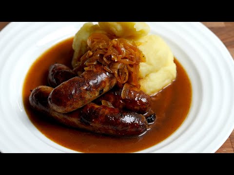 Bangers & Mash - Properly Browned Sausages and Onion Gravy