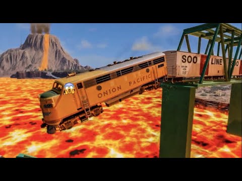 Trains vs Lava & Collapsing Bridge  - BeamNG Drive