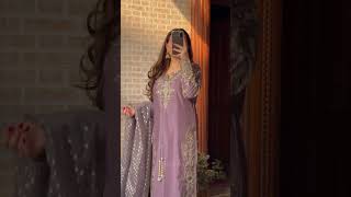 Mauve Raw Silk Suit with Hand Embellished Neckline - Video 1