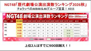 NGT48 歴代劇場公演出演ランキング2026年秋 #215【チョラッペの生涯AKB48&46グループ宣言！】