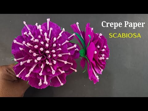 How To Make Scabiosa Flower l Scabiosa Flower l Crepe Paper Scabiosa #PoushCraftingStudio