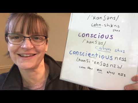 Part of a video titled How to Pronounce Conscience, Conscious, Conscientious ...