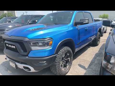 2022 Ram 1500 Rebel 4x4 Crew Cab 5'7" Box in Blue for sale at Kitchener Chrysler Dodge Jeep Ram in Kitchener, ON