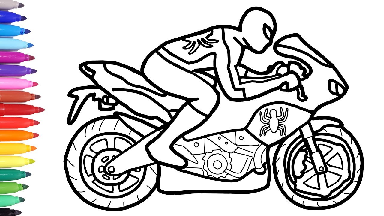 Spiderman Motorcycle Coloring Pages, Superheroes Motorbike, Bike Coloring Video for Kids