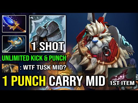 WTF Carry Mid 1st Item Armlet Tusk Instant 1 Shot with Crazy Walrus PUNCH! DPS 7.31 Dota 2