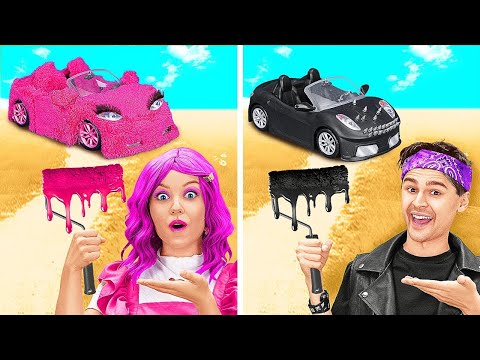 PINK VS SCHWARZ AUTO-CHALLENGE 💖🖤 Extremes Auto-Makeover für Puppen! Tolle Hacks von 123 GO! TRENDS