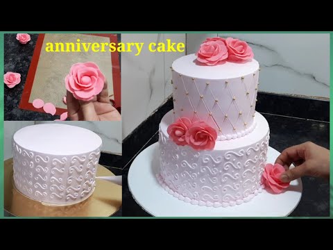 2 .5 kg anniversary cake design | step by step cake design| design cake founden falwer step cake |