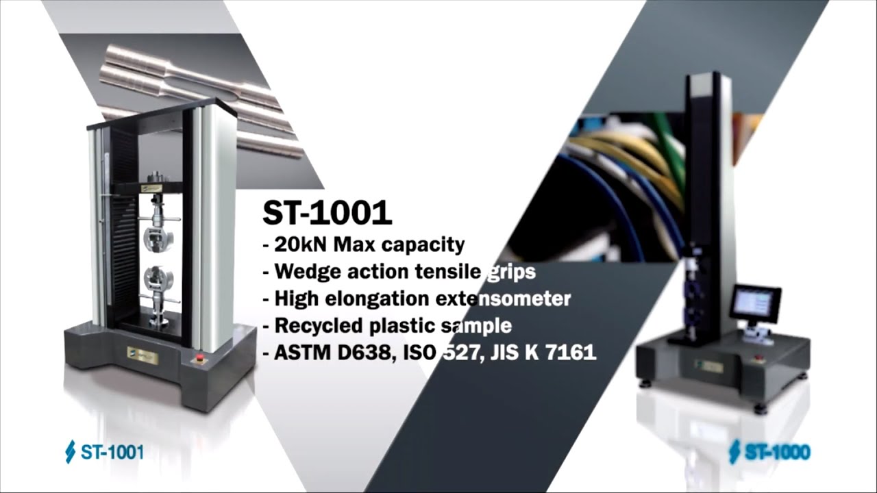 ST-1001 플라스틱 인장시험 영상 / 신율계 장착  / ASTM D638, ISO 527, JIS K 7161