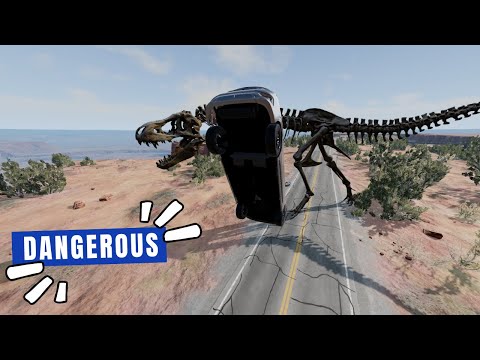 Which car managed to jump over the t-rex