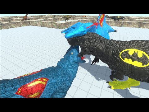 SUPERMAN SPINOSAURUS VS BATMAN T-REX DEATH RUN - Animal Revolt Battle Simulator