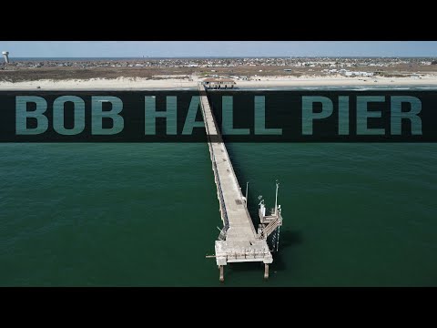 Aerial footage of Bob Hall Pier and surf