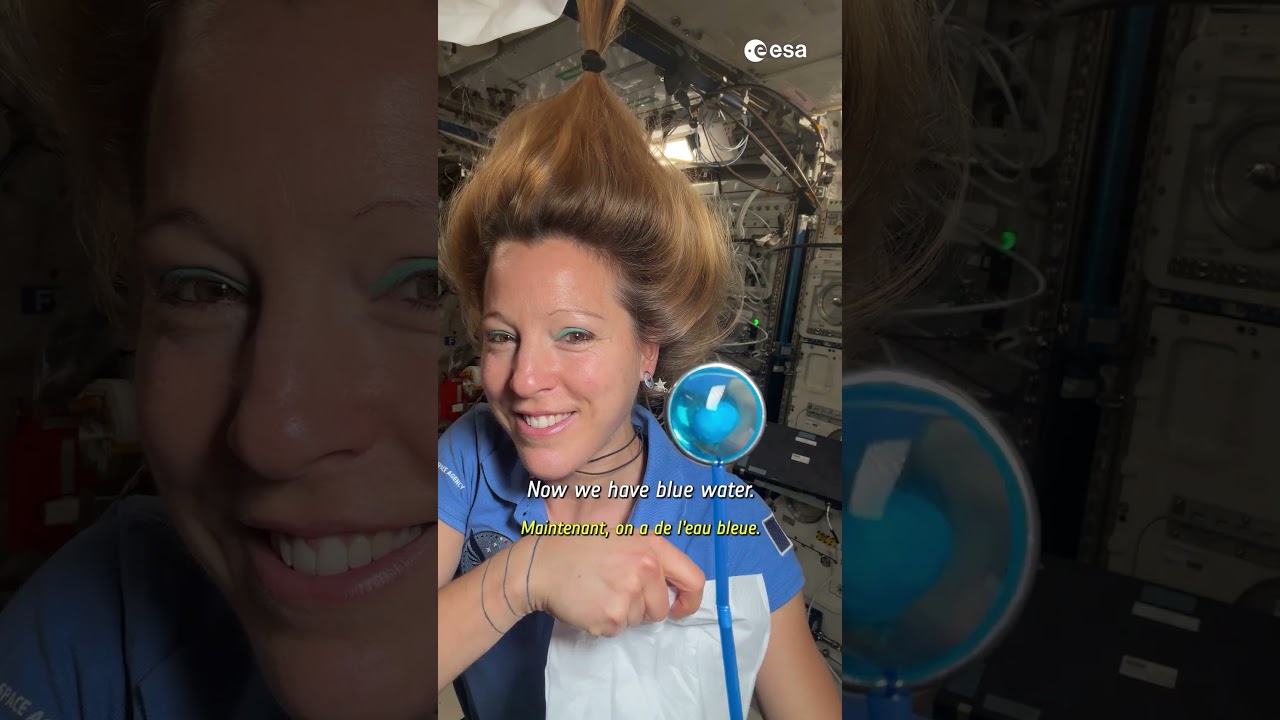 What happens when you put a blue candy-coated peanut inside a water bubble in space? 🍬