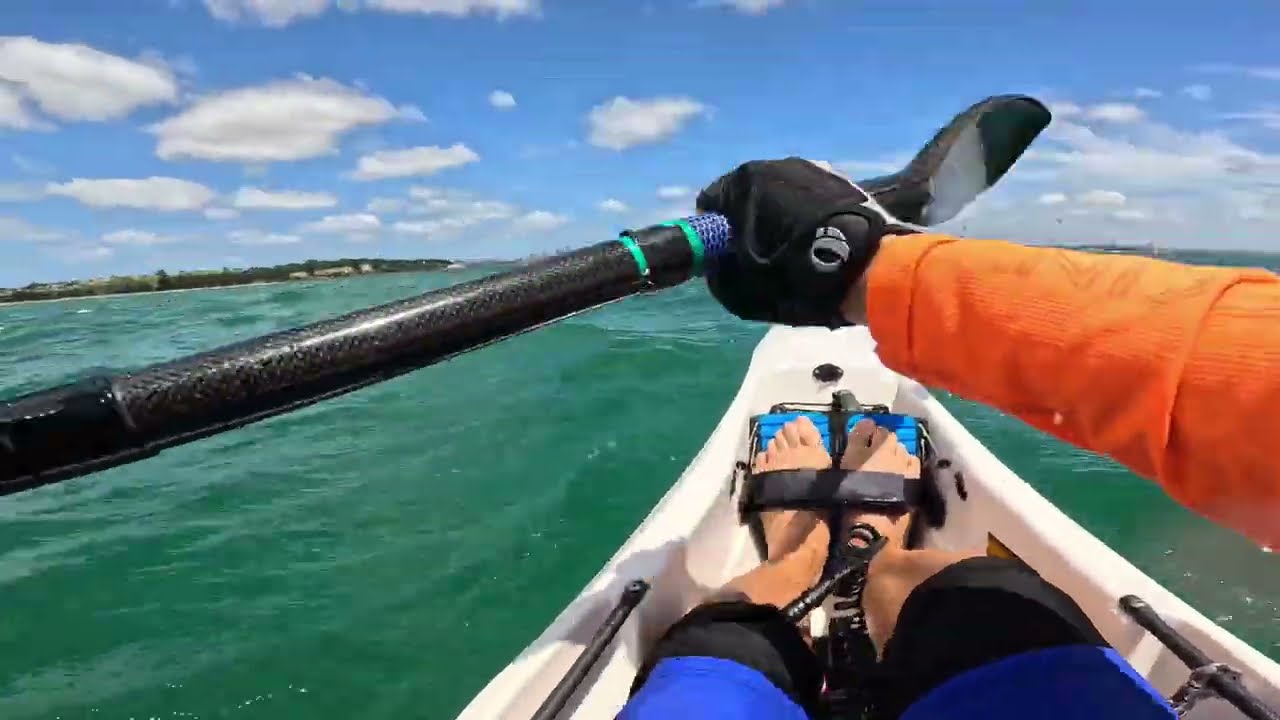 Upwind to Mission Bay - wall of rocks - NK Breeze PE surfski