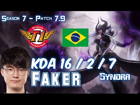 SKT T1 Faker SYNDRA vs AHRI Mid - Patch 7.9 BR Ranked