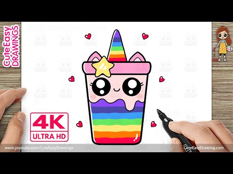 How to Draw a Cute Rainbow Unicorn Drink | Cute Easy Juice Drawing for Kids and Toddlers