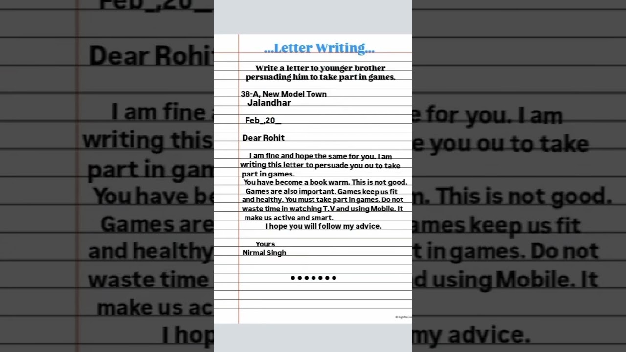 𝗟𝗲𝘁𝘁𝗲𝗿→𝗪𝗿𝗶𝘁𝗲 𝗮 𝗹𝗲𝘁𝘁𝗲𝗿 𝘁𝗼 𝘆𝗼𝘂𝗻𝗴𝗲𝗿 𝗯𝗿𝗼𝘁𝗵𝗲𝗿 𝗽𝗲𝗿𝘀𝘂𝗮𝗱𝗶𝗻𝗴 𝗵𝗶𝗺 𝘁𝗼 𝘁𝗮𝗸𝗲 𝗽𝗮𝗿𝘁 𝗶𝗻 𝗴𝗮𝗺𝗲𝘀. #class11 #clasa10th