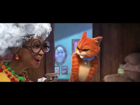 Puss in Boots: The Last Wish official trailer frame with Puss, Kitty Softpaws, and Perrito running through the Black Forest