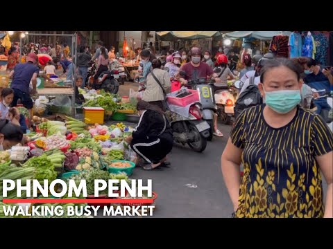 Walking tour at the busy street market Phnom Penh