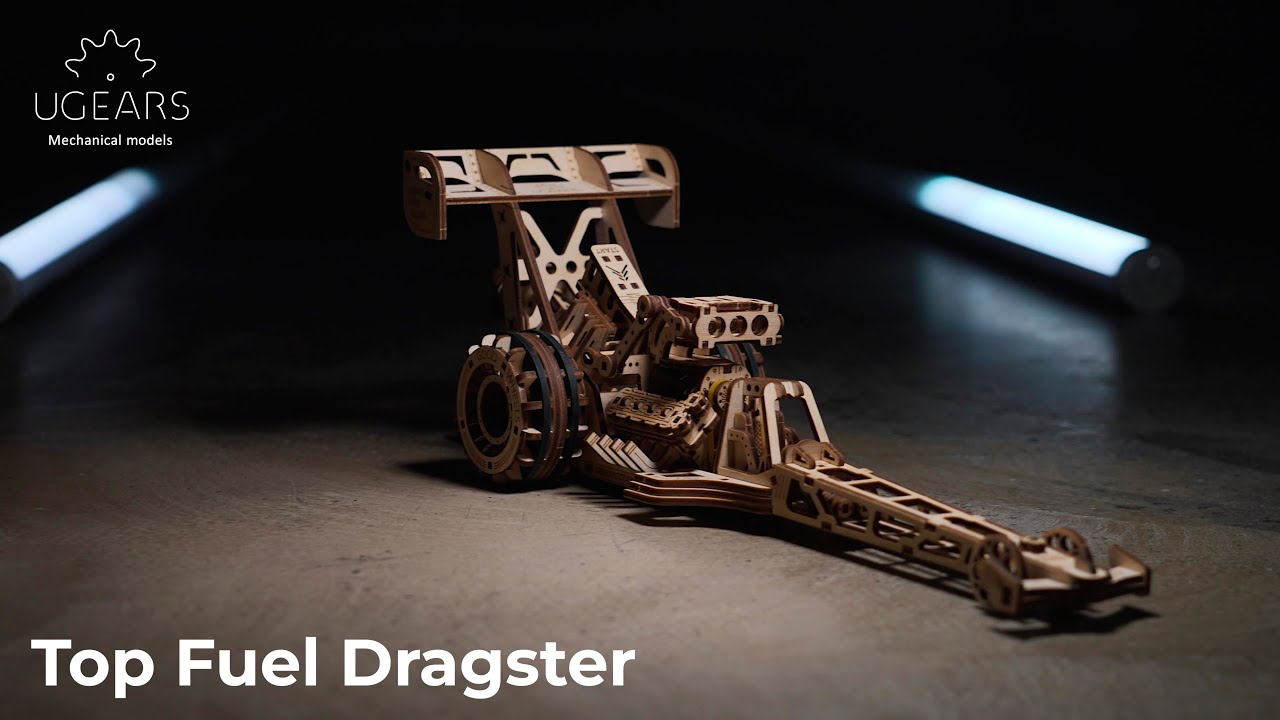 Ugears 3D dřevěné mechanické puzzle Závodní auto (dragster)