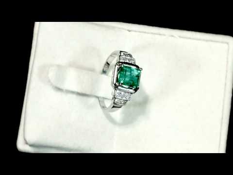 1.48 ct Emerald and 0.30 ct Diamond, Platinum Dress Ring - Vintage Circa 1940 - AC Silver W6470