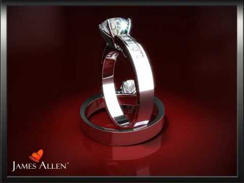 18k Yellow Gold Channel Set Princess Cut Engagement Ring With Side Stones