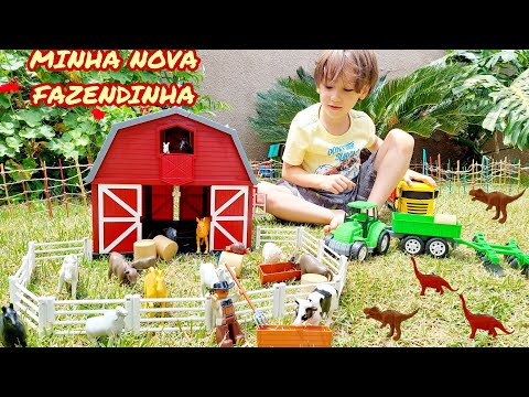 Fazendinha de brinquedo |Boi Vaca Cavalo Dinossauro Trator Novo Estábulo | Felipe Canopf | Toy Farm