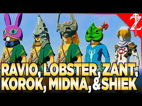 Sheik's & Korok Mask, Midna's & Zant's Helmet, Ravio's Hood, & Island Lobster - Tears of the Kingdom