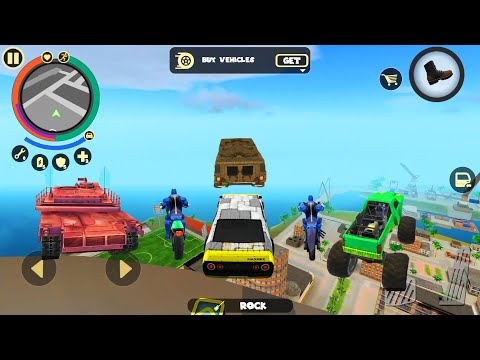Rope Hero: Vice town (All vehicles Fling Test) – Car Jumping in the big Cinema Tower  – Games Kon
