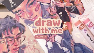draw with me, filling a sketchbook page using arrtx acrylic markers ⊹ ࣪ ˖