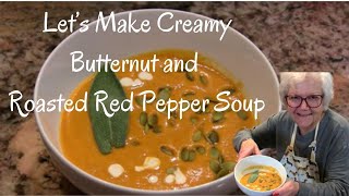 Rich and Creamy Butternut Squash and Roasted Red Pepper Soup!