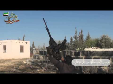 استهداف الطيران الحربي بالدوشكا من قبل فرقة اليرموك في مدينة درعا