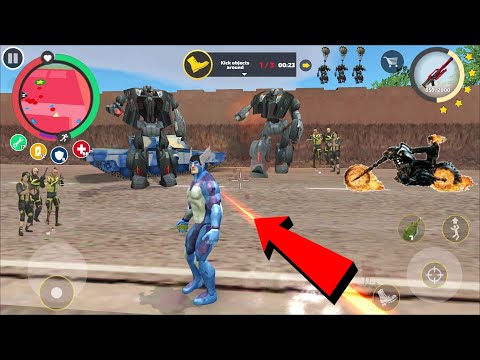 Rope Hero Vice Town (rope hero and dual police car robot) Monster Truck Stuck in Army Based Street