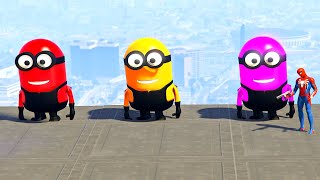 GTA 5 Epic Ragdolls RED SPIDERMAN VS RED MINION VS GREEN MINION Euphoria Physics Ep.15 #Spiderman