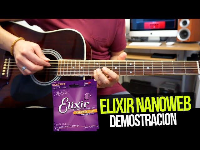 Vídeo relacionado con Elixir Cuerdas Strings de bronce fosforado para guitarra acústica con tecnología NANOWEB, ligeras (.012-.053), paquete de 4 unidades especial de Amazon