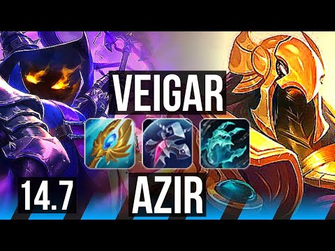 VEIGAR vs AZIR (MID) | 9 solo kills, 400+ games, Dominating, 42k DMG | BR Master | 14.7
