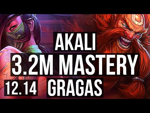 AKALI vs GRAGAS (TOP) | 3.2M mastery, 800+ games, 6/2/5, Dominating | KR Diamond | 12.14