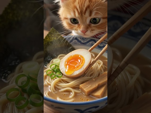 Vídeo relacionado con Gato Kawaii Comiendo Fideos Ramen Anime Great Wave Kanagawa Camiseta