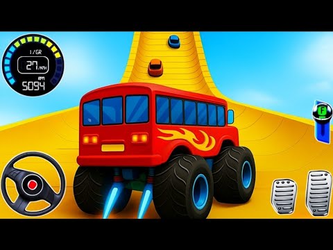 Crazy Bus Mega Ramp 😦 Impossible Racing : Bus Stunt Impossible Trucks- Android Gameplay 